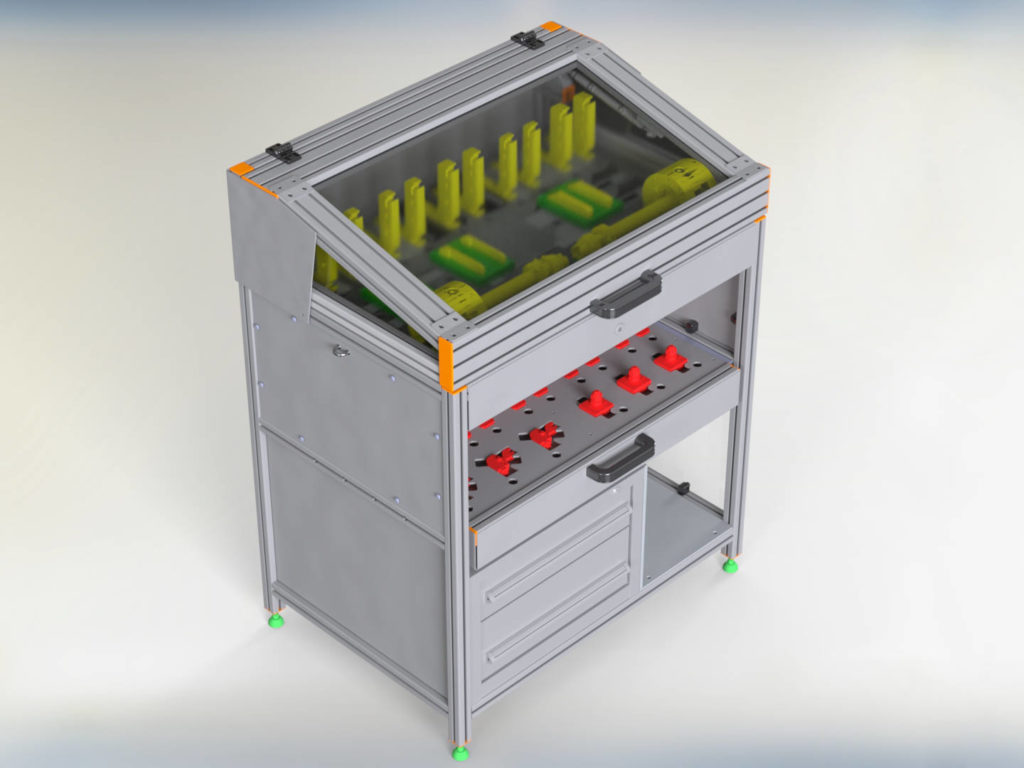 Wechselteileregal mit Aluminiumprofilen der Baureihe 40 und Baureihe 45 für flexible und effiziente Lagerlösungen – individuell gefertigt von HL Automation