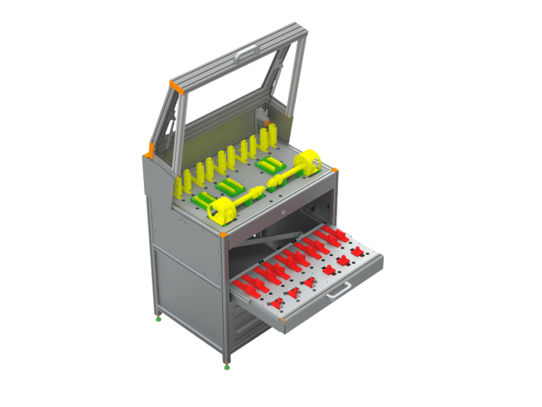 Wechselteileregal mit Aluminiumprofilen der Baureihe 40 und Baureihe 45 für flexible und effiziente Lagerlösungen – individuell gefertigt von HL Automation