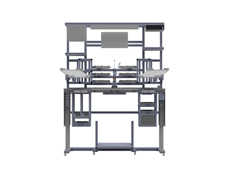 Arbeitsplatzsystem mit Aluminiumprofilen der Baureihe 40 und Baureihe 45 für flexible und effiziente Bürolösungen – individuell gefertigt von HL Automation