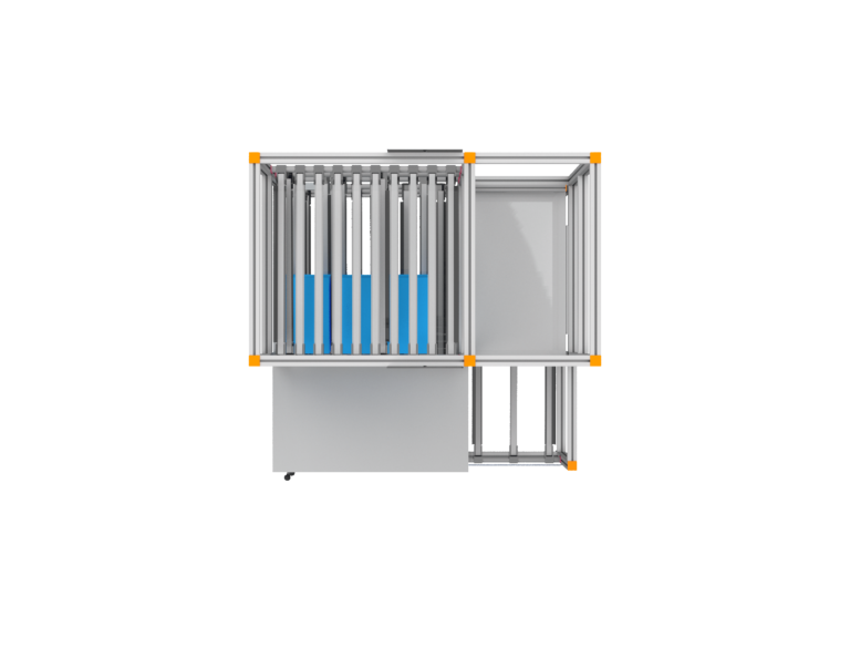 Arbeitsregal mit Rollenstrecken: Effiziente Arbeitsorganisation und reibungsloser Materialfluss mit maßgeschneiderten Lösungen von HL Automation. Gefertigt mit Aluminiumprofilen der Baureihe 40 und Baureihe 45 für maximale Flexibilität und Langlebigkeit.