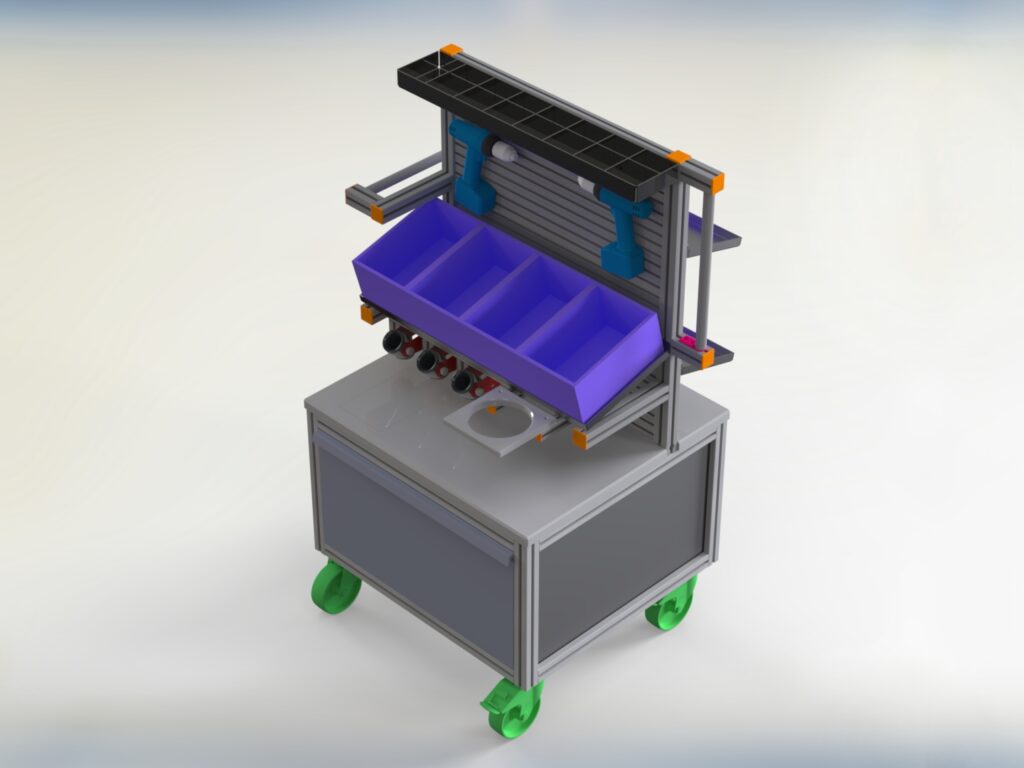 Batteriewagen: Zuverlässige Transport- und Montagelösungen für Ihre Batterien, hergestellt von HL Automation. Mit Aluminiumprofilen der Baureihe 40 und Baureihe 45 für maximale Stabilität und Anpassungsfähigkeit