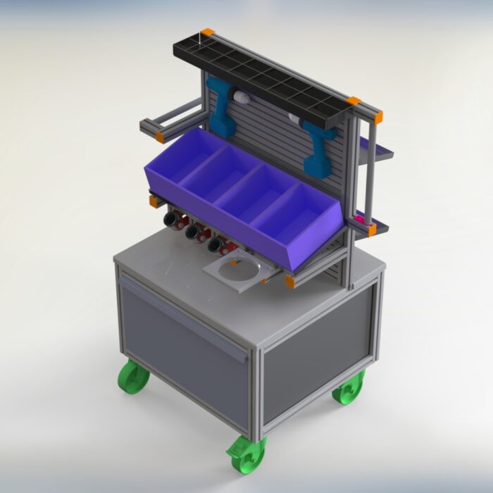 Batteriewagen: Zuverlässige Transport- und Montagelösungen für Ihre Batterien, hergestellt von HL Automation. Mit Aluminiumprofilen der Baureihe 40 und Baureihe 45 für maximale Stabilität und Anpassungsfähigkeit