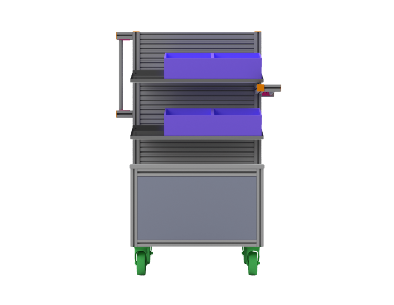 Batteriewagen: Zuverlässige Transport- und Montagelösungen für Ihre Batterien, hergestellt von HL Automation. Mit Aluminiumprofilen der Baureihe 40 und Baureihe 45 für maximale Stabilität und Anpassungsfähigkeit