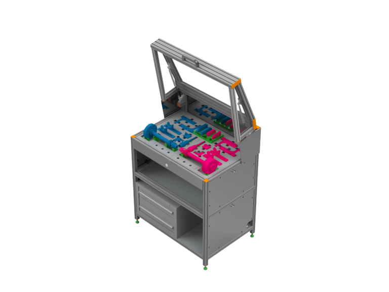 Wechselteileregal mit Aluminiumprofilen der Baureihe 40 und Baureihe 45 für flexible und effiziente Lagerlösungen – individuell gefertigt von HL Automation