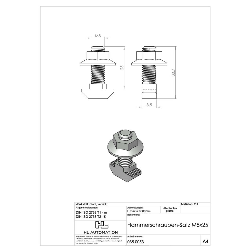 Hammerschrauben-Satz M8x25 – Bild 2