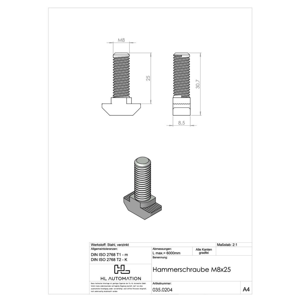 Hammerschraube M8x25 – Bild 2