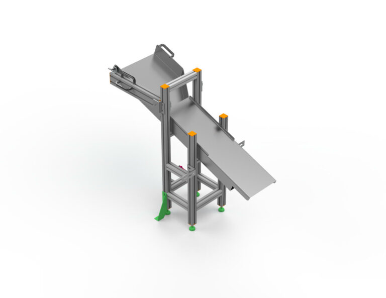 Maschinenschutz mit Rutsche: Sichere Arbeitsumgebung und effizienter Materialfluss dank maßgeschneiderter Lösungen von HL Automation. Hergestellt mit Aluminiumprofilen der Baureihe 40 und Baureihe 45 für höchste Qualität und Flexibilität.