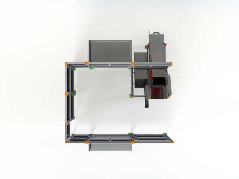 Schutzzaun mit Dreifachrutsche: Sichere Arbeitsumgebung mit maßgefertigten Lösungen von HL Automation. Gefertigt mit Aluminiumprofilen der Baureihe 40 und Baureihe 45 für höchste Qualität und Flexibilität.