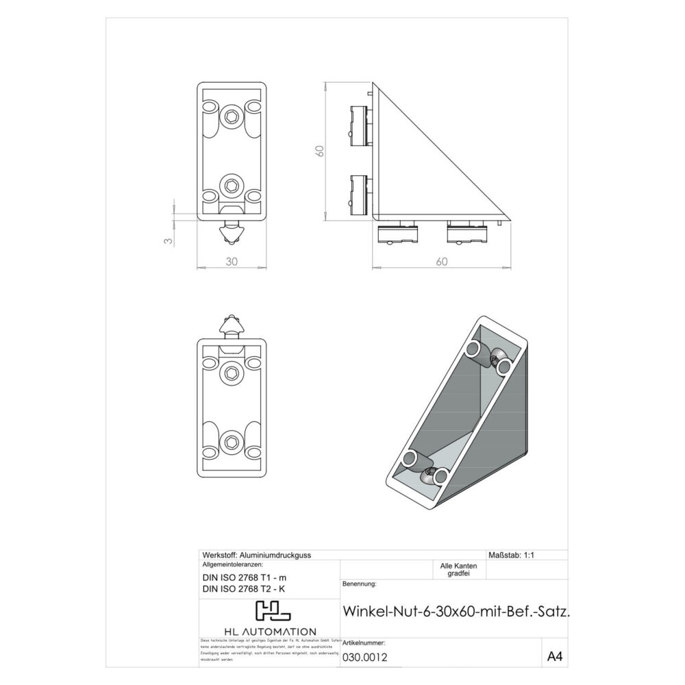 Winkel Nut 6 30x60 mit Bef.-Satz – Bild 2