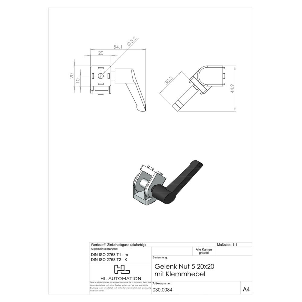 Gelenk Nut 5 20x20 mit Klemmhebel – Bild 2