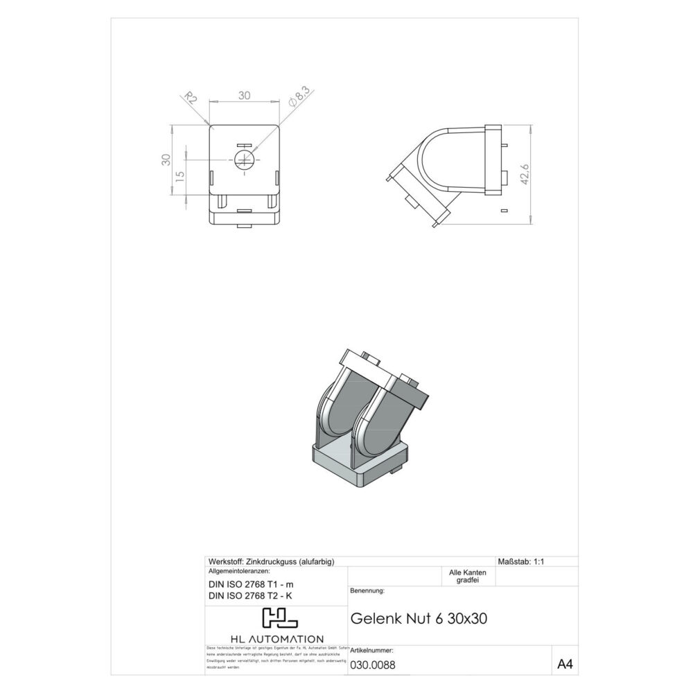 Gelenk Nut 6 30x30 – Bild 2