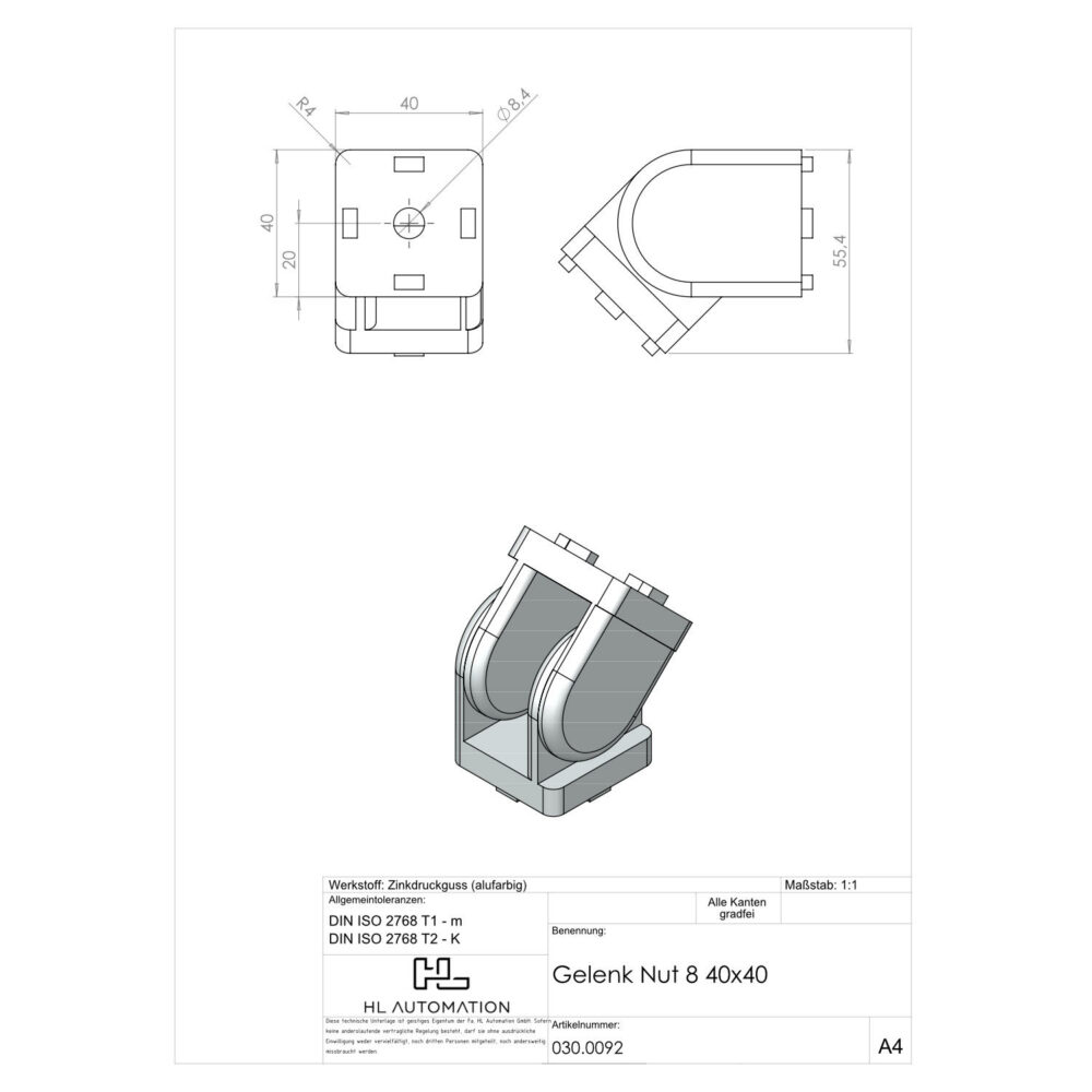 Gelenk Nut 8 40x40 – Bild 2