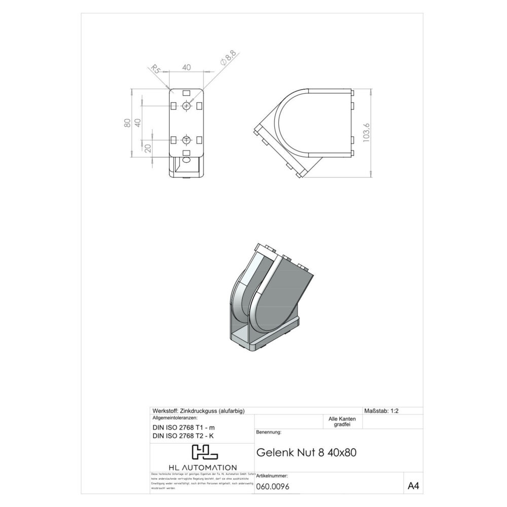 Gelenk Nut 8 40x80 – Bild 2