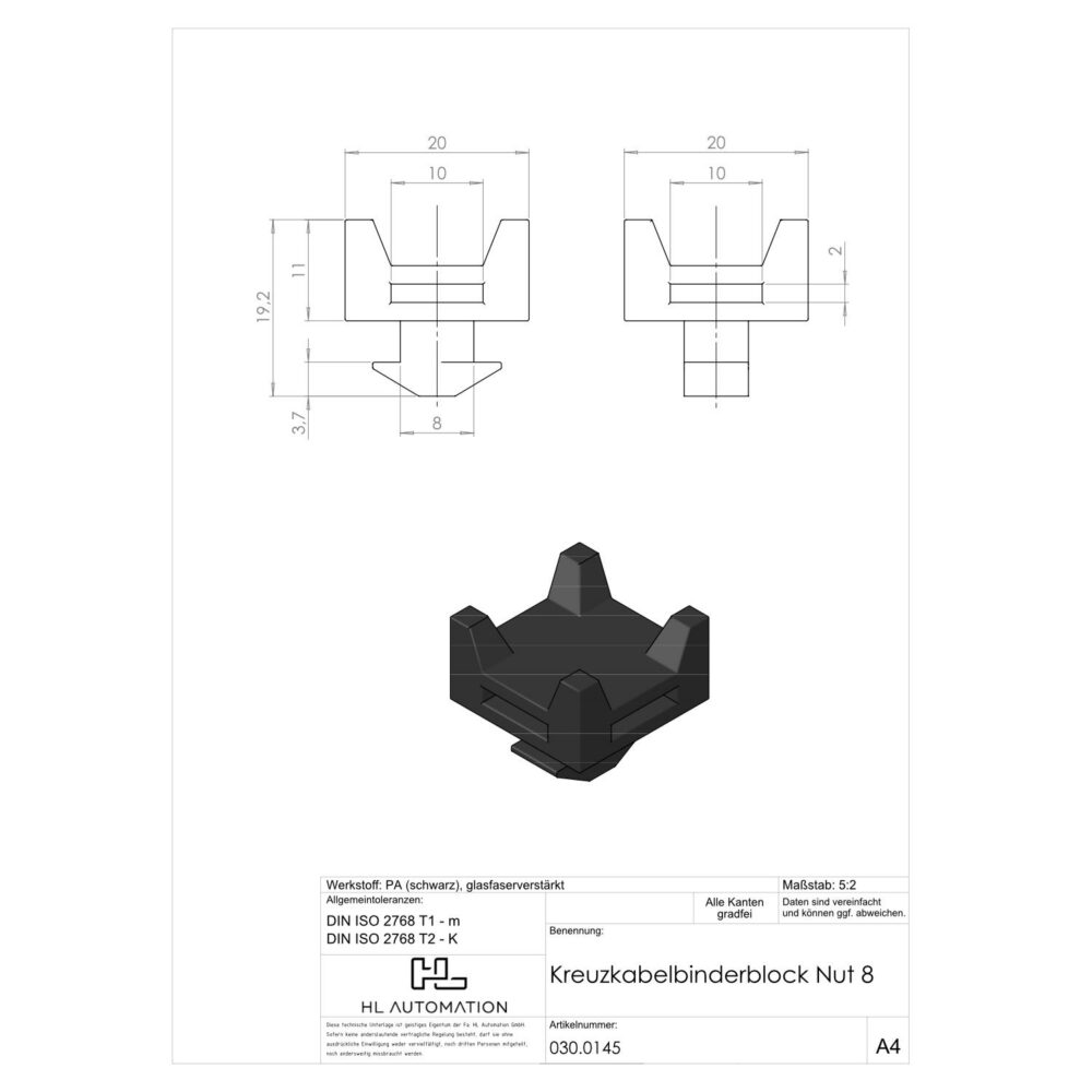 Kreuzkabelbinderblock Nut 8 – Bild 2