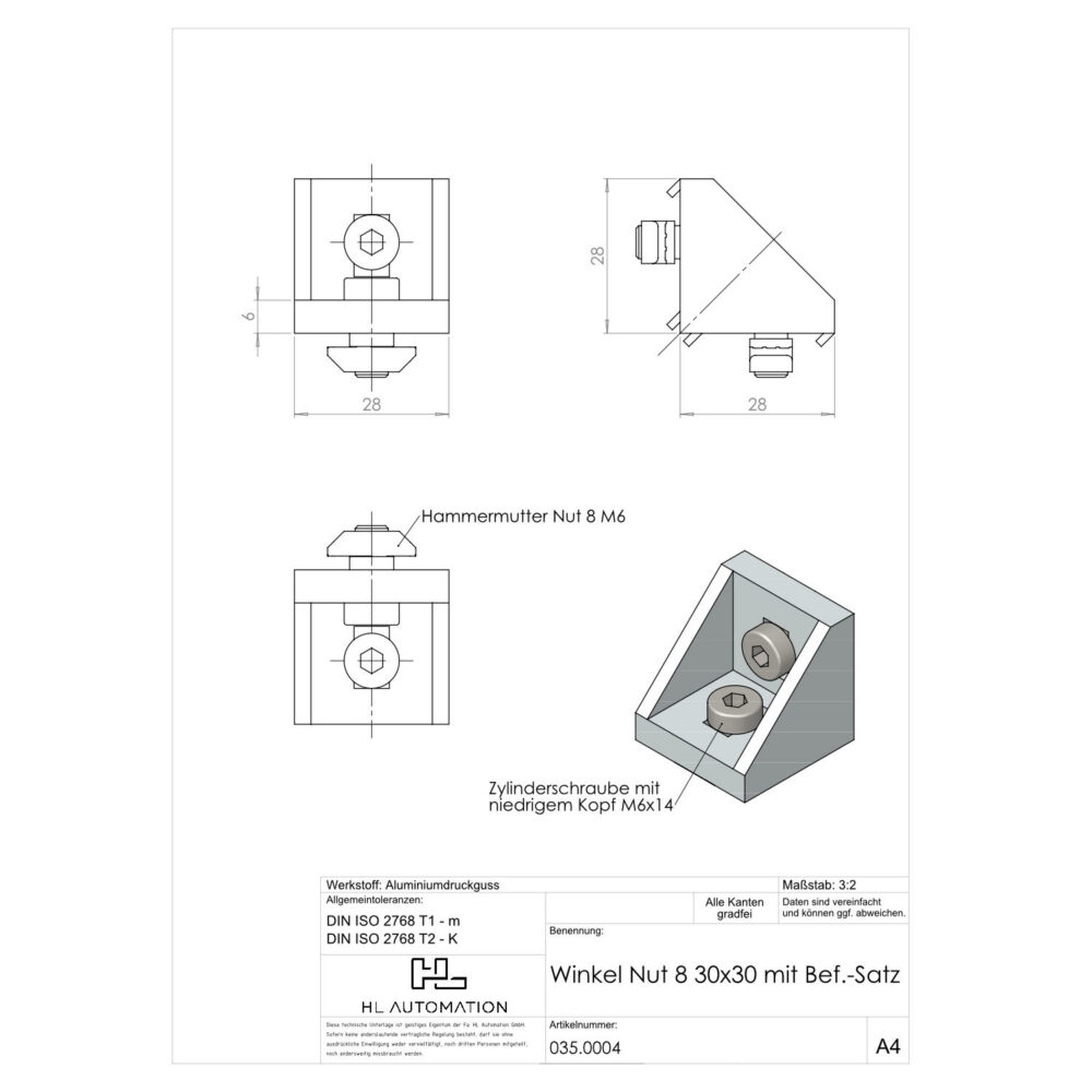 Winkel Nut 8 30x30 mit Bef.-Satz – Bild 2