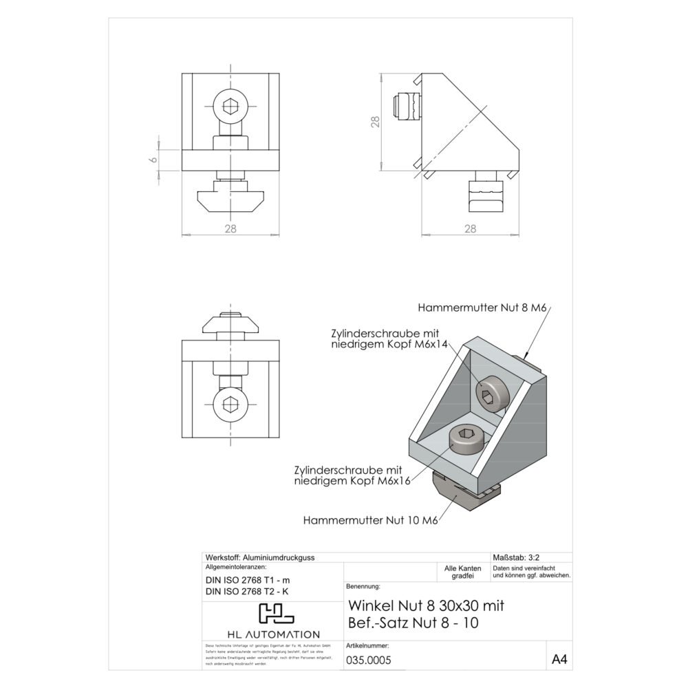 Winkel Nut 8 30x30 mit Bef.-Satz Nut 8 - 10 – Bild 2
