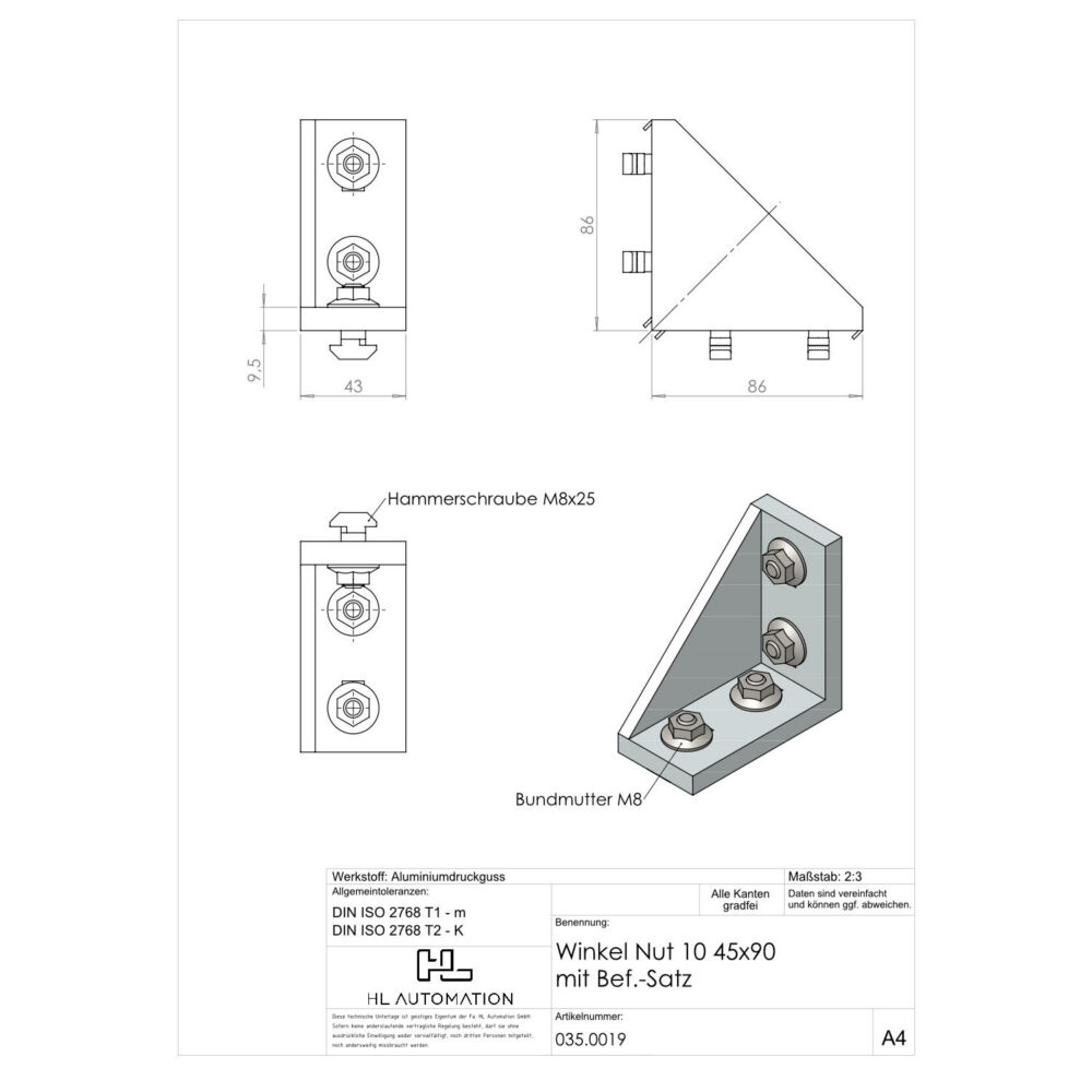 Winkel Nut 10 45x90 mit Bef.-Satz – Bild 2