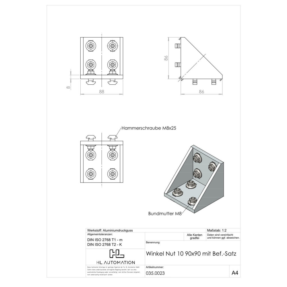 Winkel Nut 10 90x90 mit Bef.-Satz – Bild 2