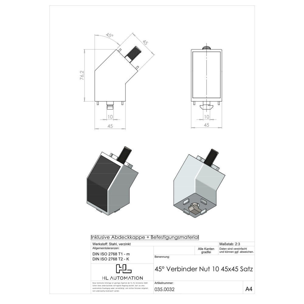 Verbinder 45° Nut 10 45x45 Satz – Bild 2