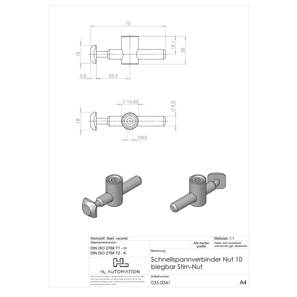 Schnellspannverbinder Nut 10 biegbar Stirn-Nut – Bild 2