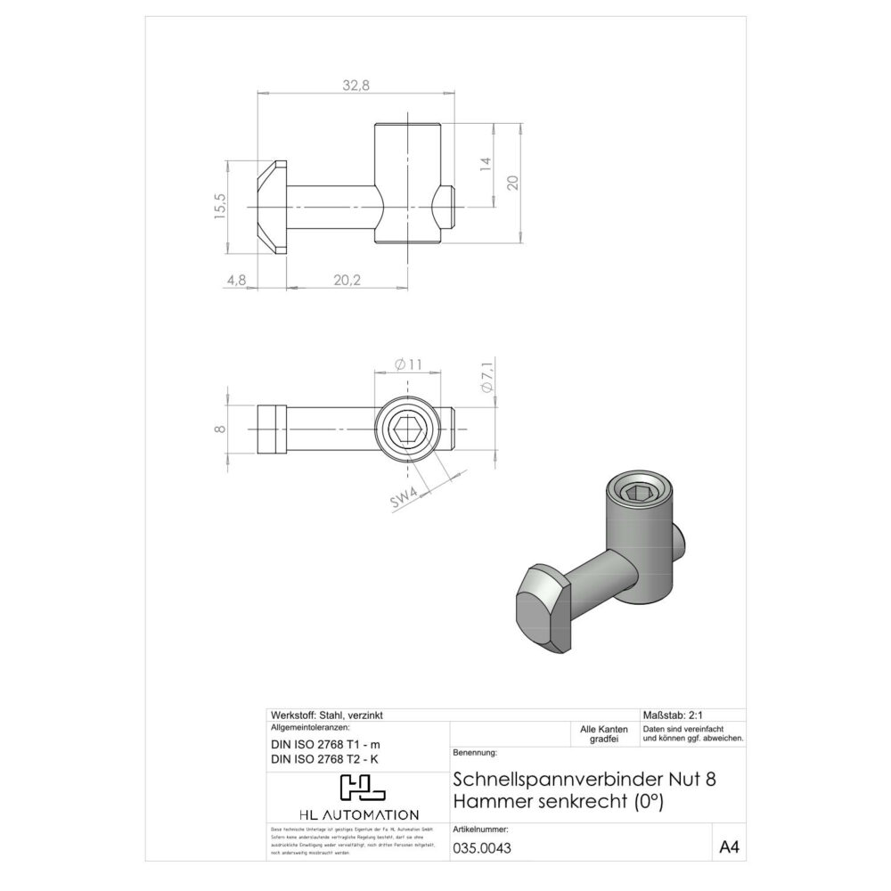 Schnellspannverbinder Nut 8 Hammer senkrecht (0°) – Bild 2