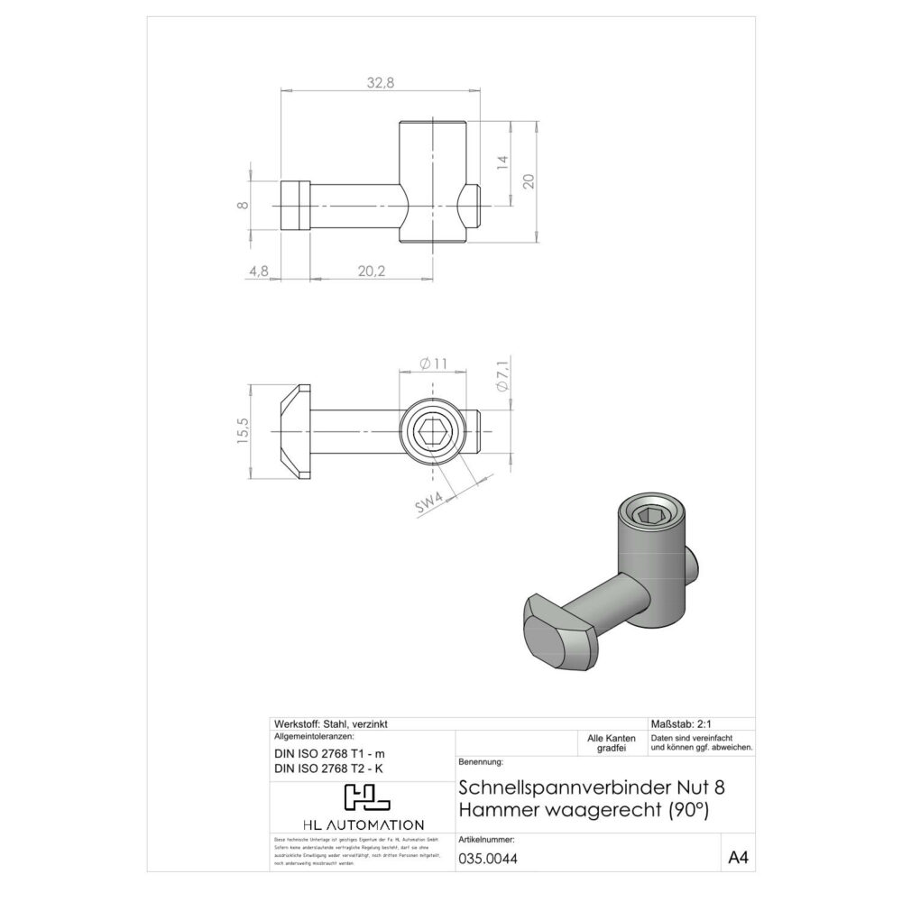 Schnellspannverbinder Nut 8 Hammer waagerecht (90°) – Bild 2