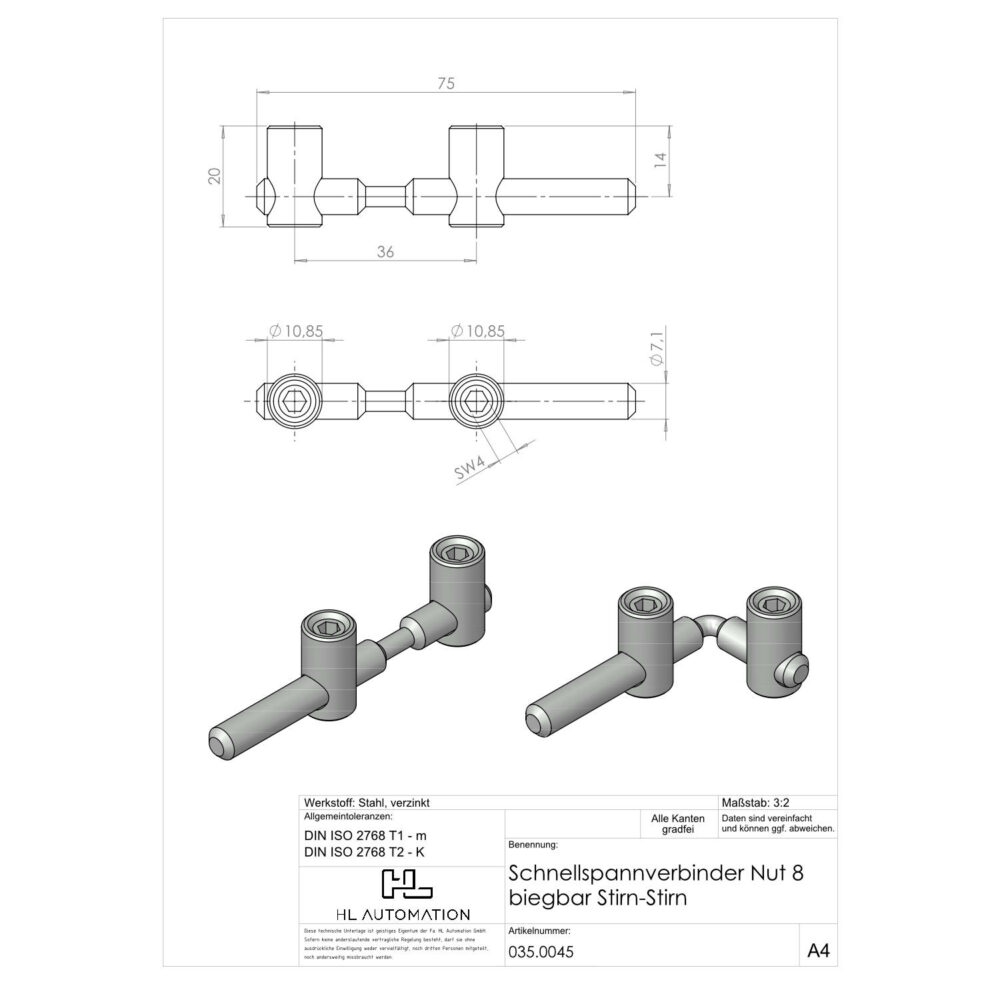 Schnellspannverbinder Nut 8 biegbar Stirn/Stirn – Bild 2