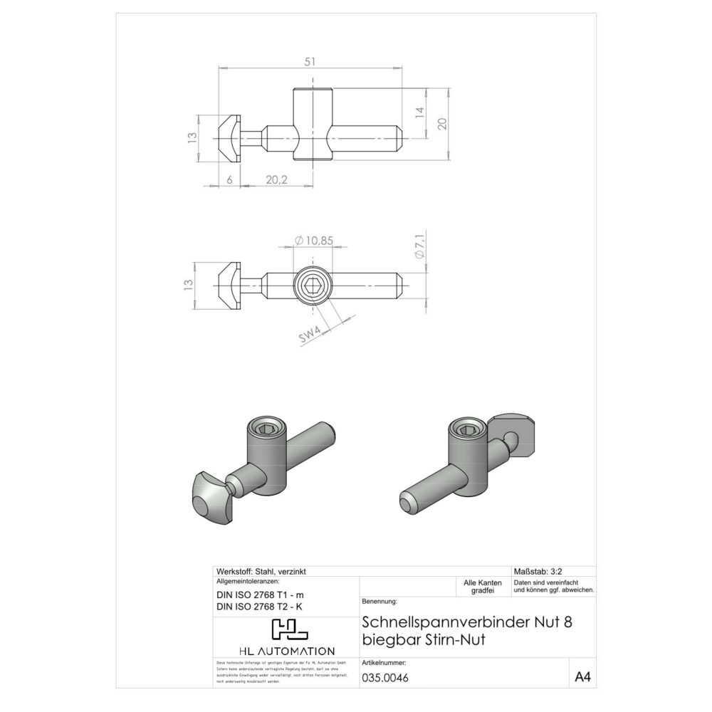 Schnellspannverbinder Nut 8 biegbar Stirn-Nut – Bild 2