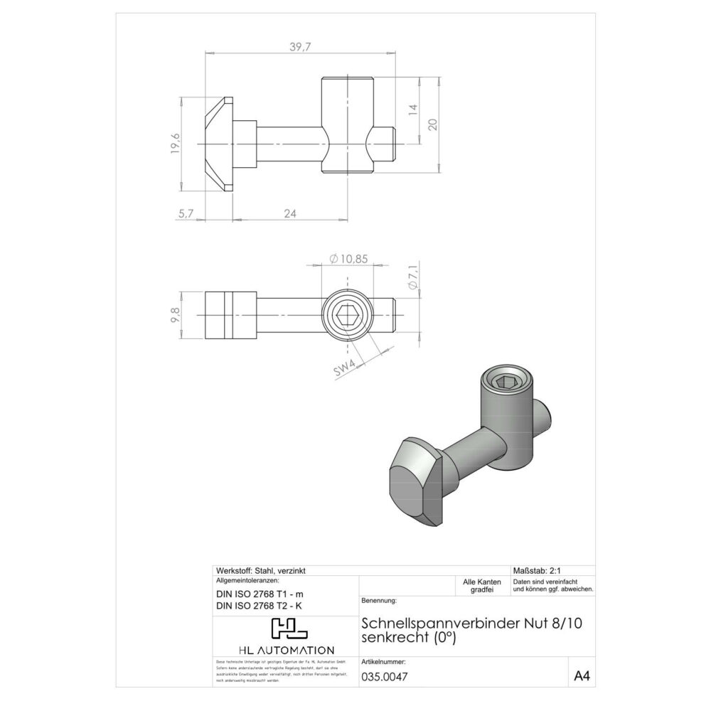 Schnellspannverbinder Nut 8/10 senkrecht (0°) – Bild 2