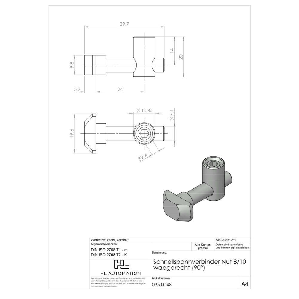 Schnellspannverbinder Nut 8/10 waagerecht (90°) – Bild 2