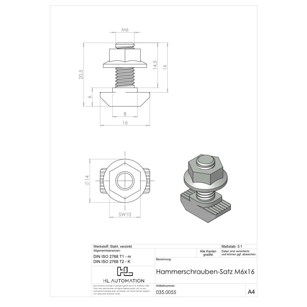 Hammerschrauben-Satz M6x16 – Bild 2