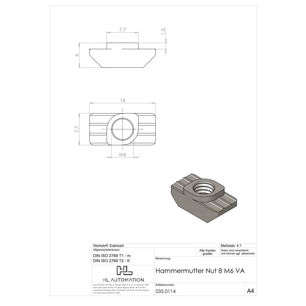 Hammermutter Nut 8 M6 VA – Bild 2