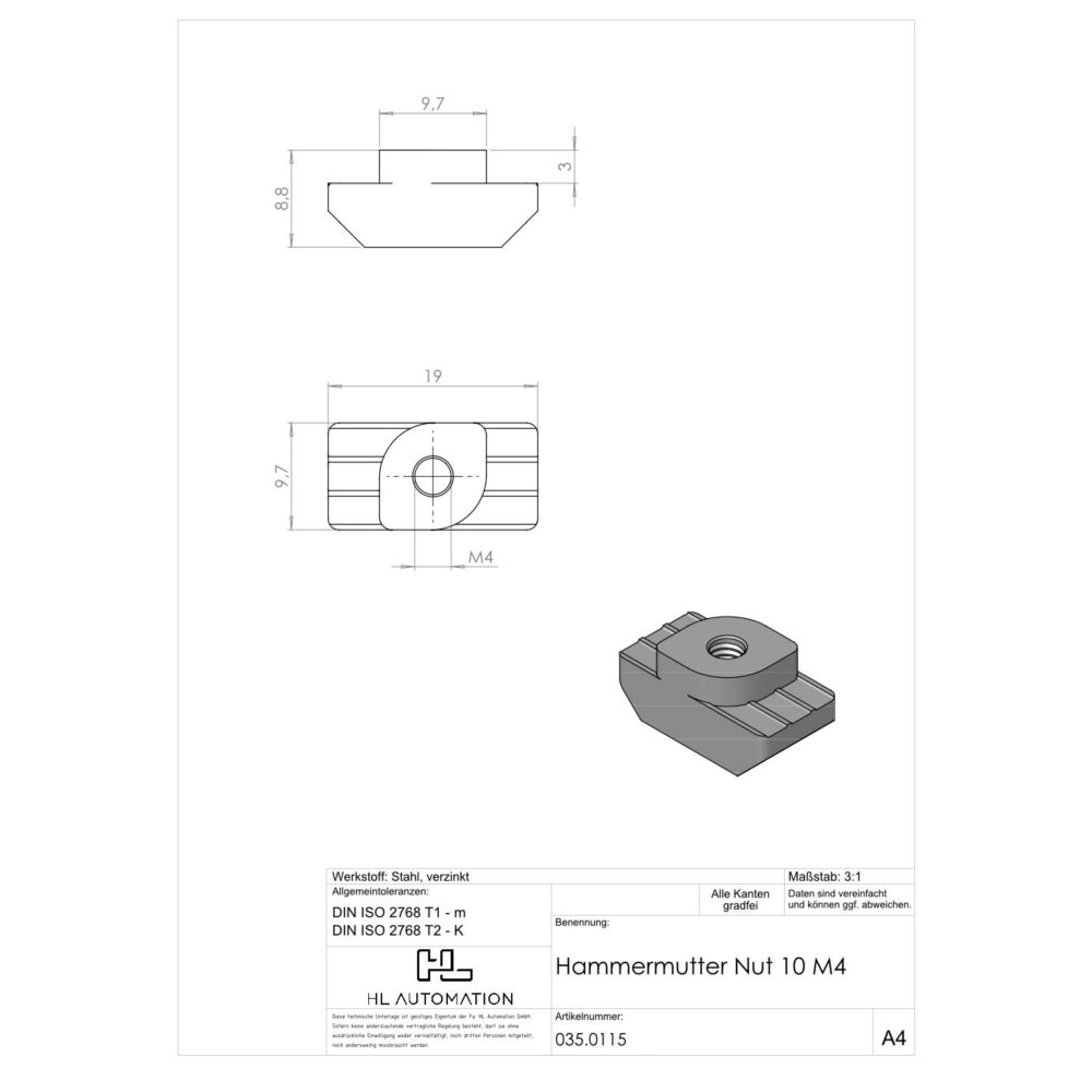 Hammermutter Nut 10 M4 – Bild 2