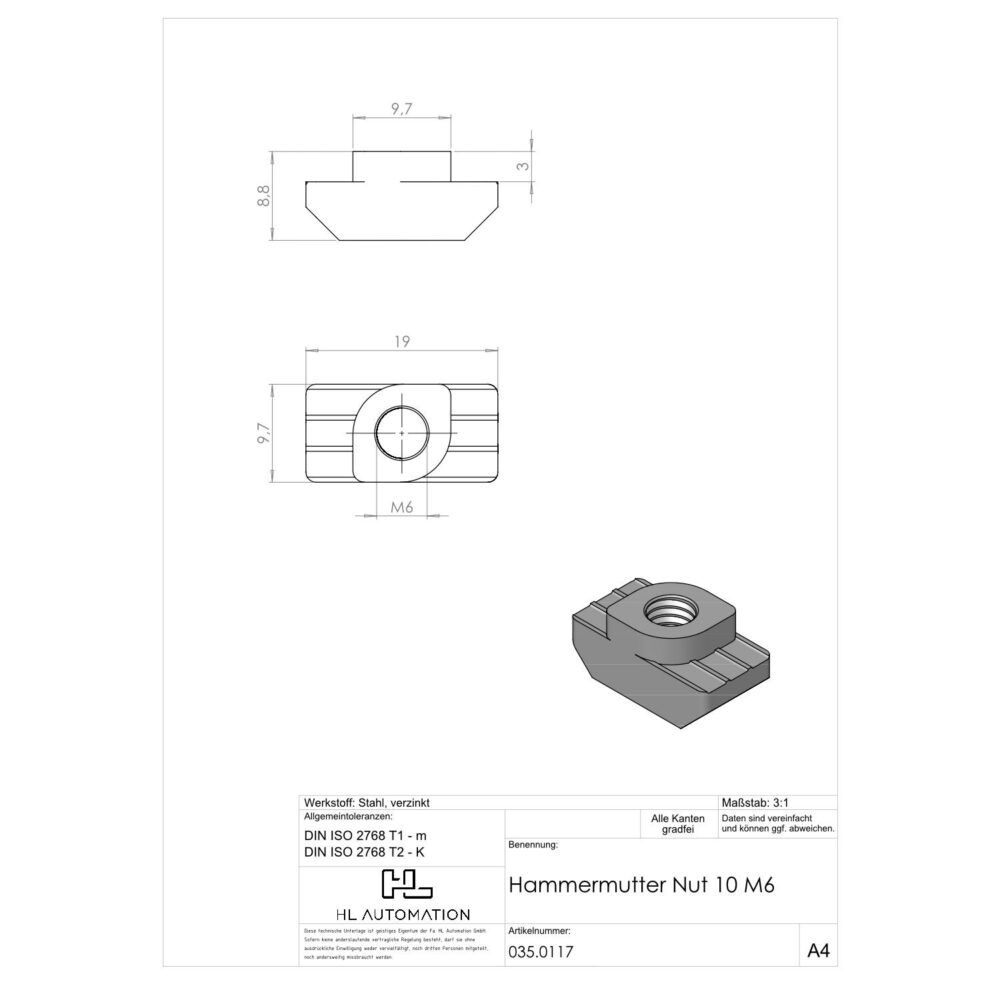 Hammermutter Nut 10 M6 – Bild 2