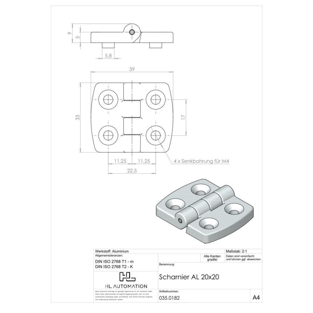 Scharnier AL Nut 5/6 20x20 – Bild 2