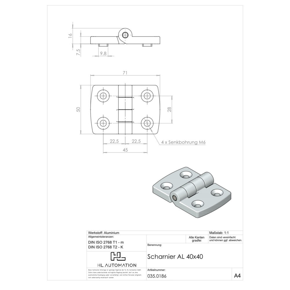 Scharnier AL Nut 8/10 40x40 – Bild 2