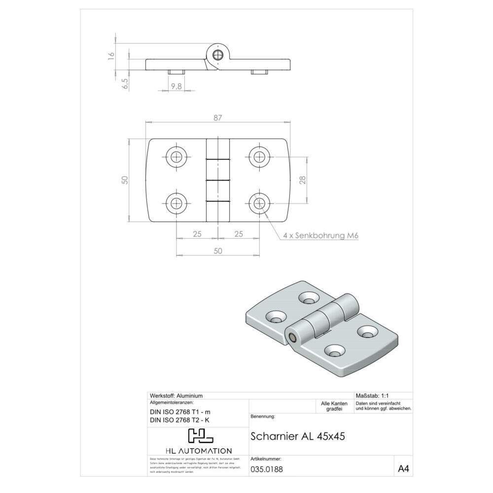 Scharnier AL Nut 8/10 45x45 – Bild 2