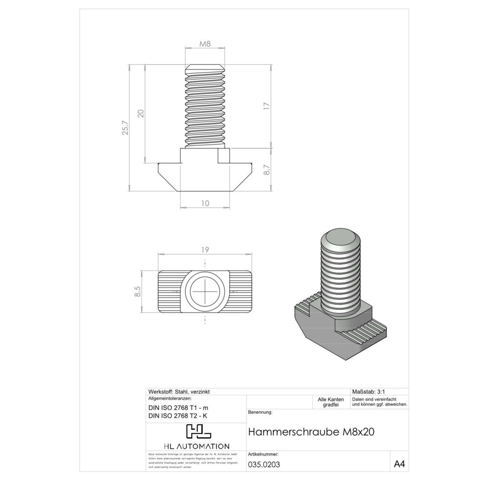 Hammerschraube M8x20 – Bild 2