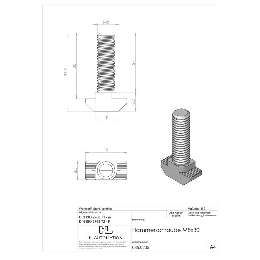 Hammerschraube M8x30 – Bild 2