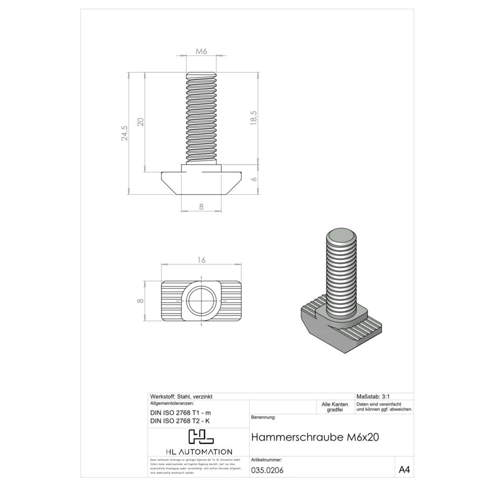 Hammerschraube M6x20 – Bild 2