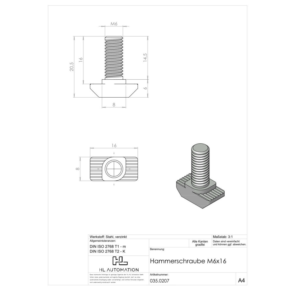 Hammerschraube M6x16 – Bild 2