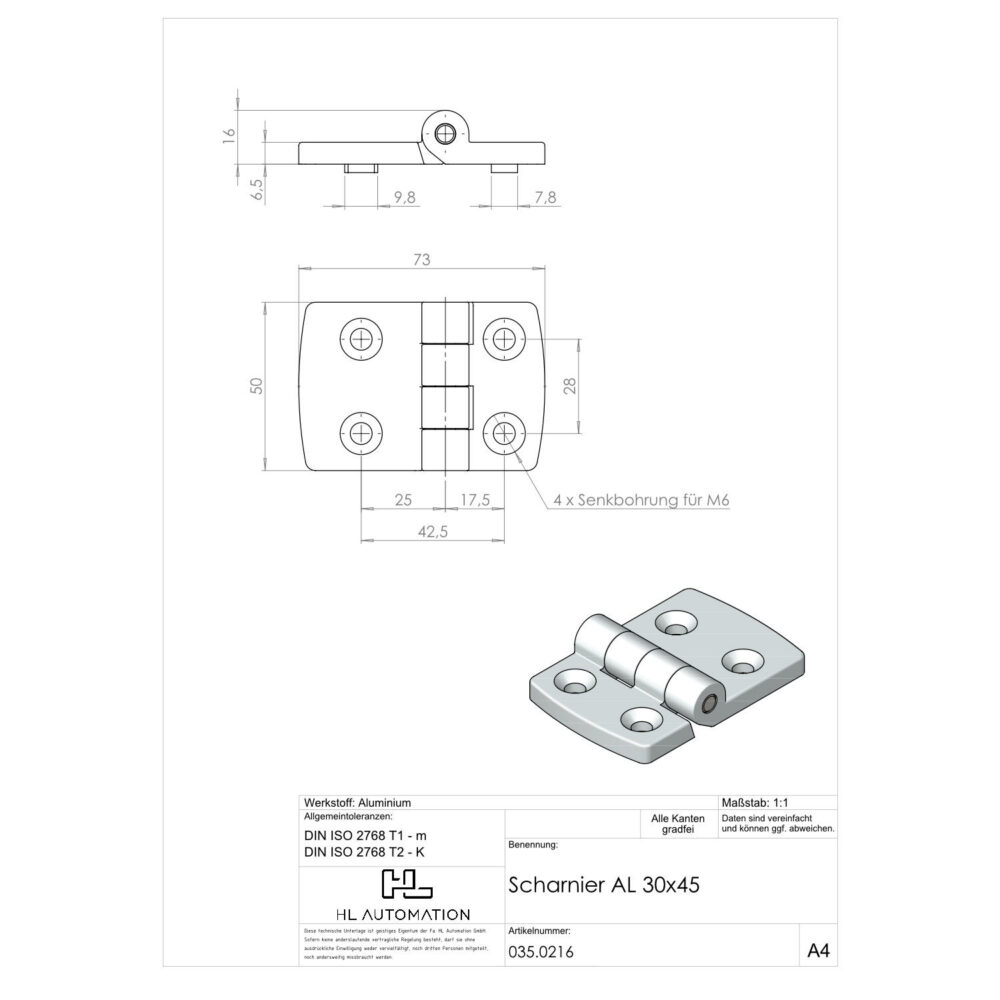 Scharnier AL 30x45  Nut 8/10 – Bild 2