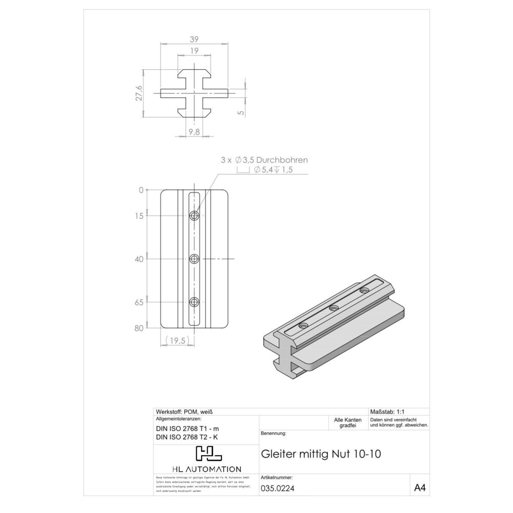 Gleiter mittig Nut 10-10 – Bild 2