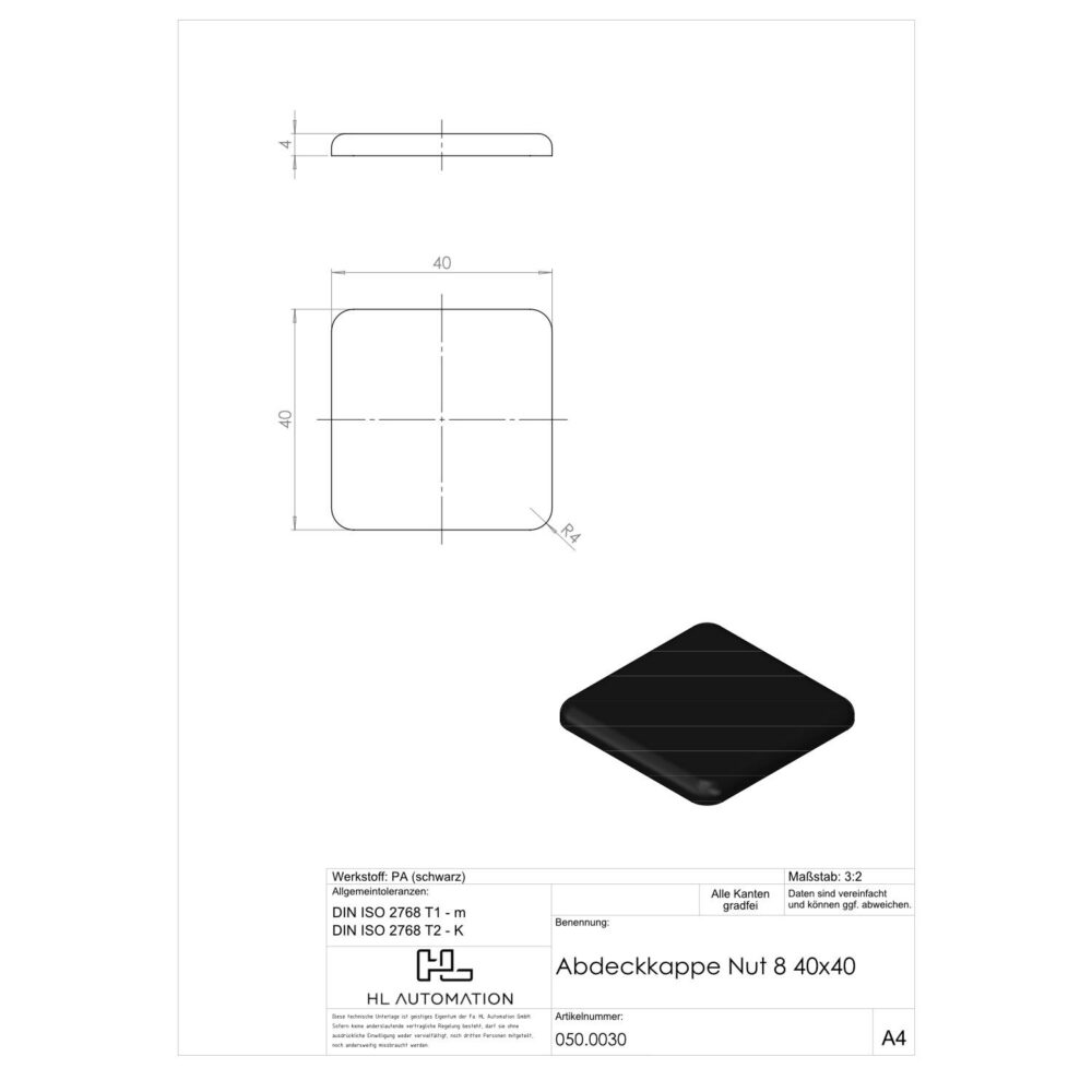 Abdeckkappe Nut 8 40x40 – Bild 2