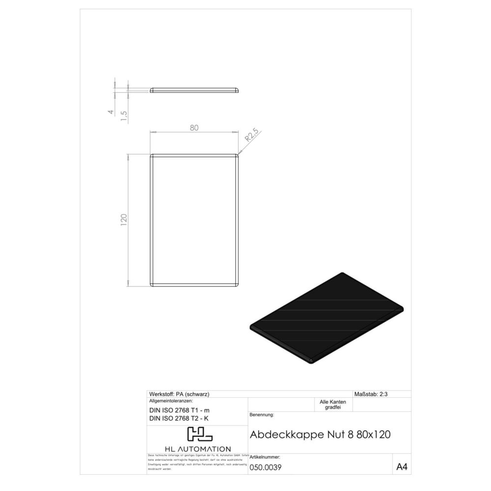 Abdeckkappe Nut 8 80x120 – Bild 2