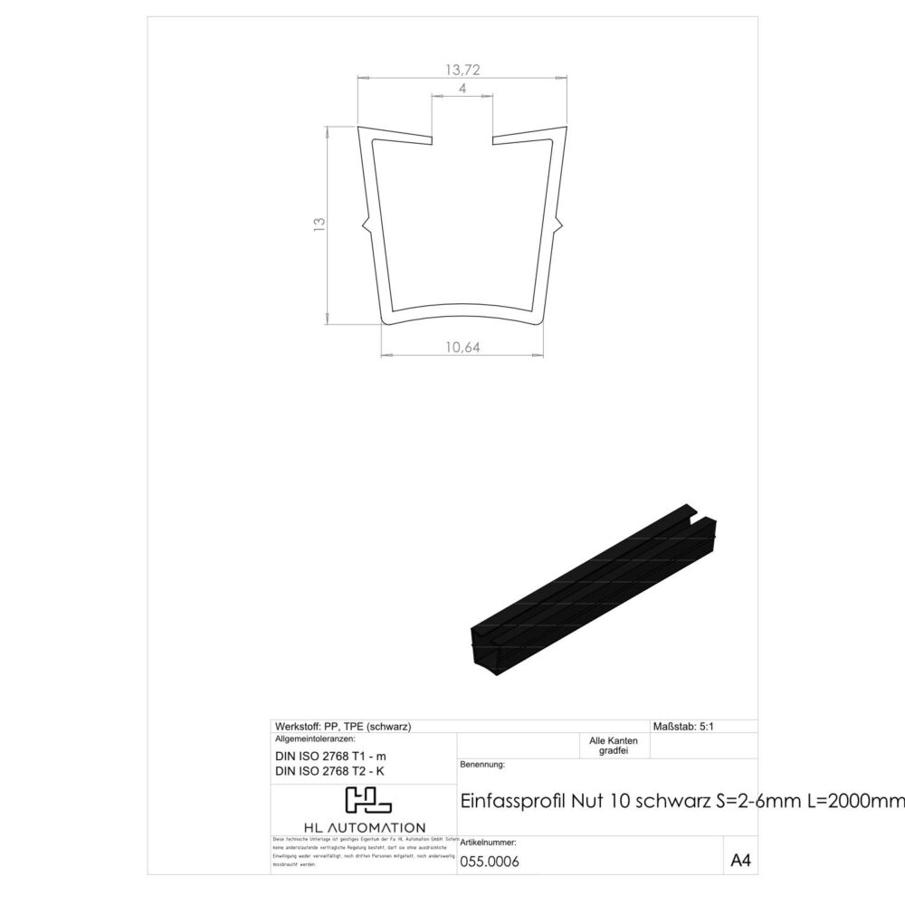 Einfassprofil Nut 10 schwarz S=2-6mm L=2000mm – Bild 2