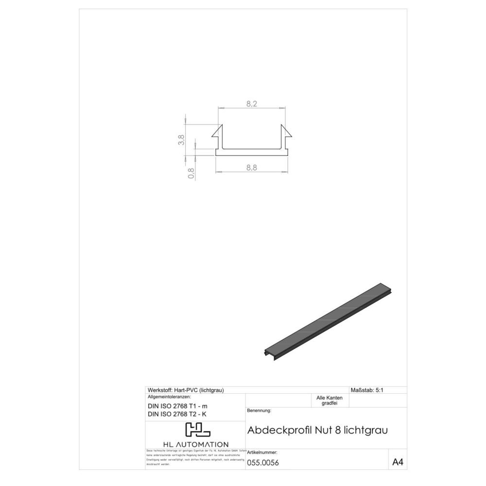Abdeckprofil Nut 8 lichtgrau L=2000mm – Bild 2
