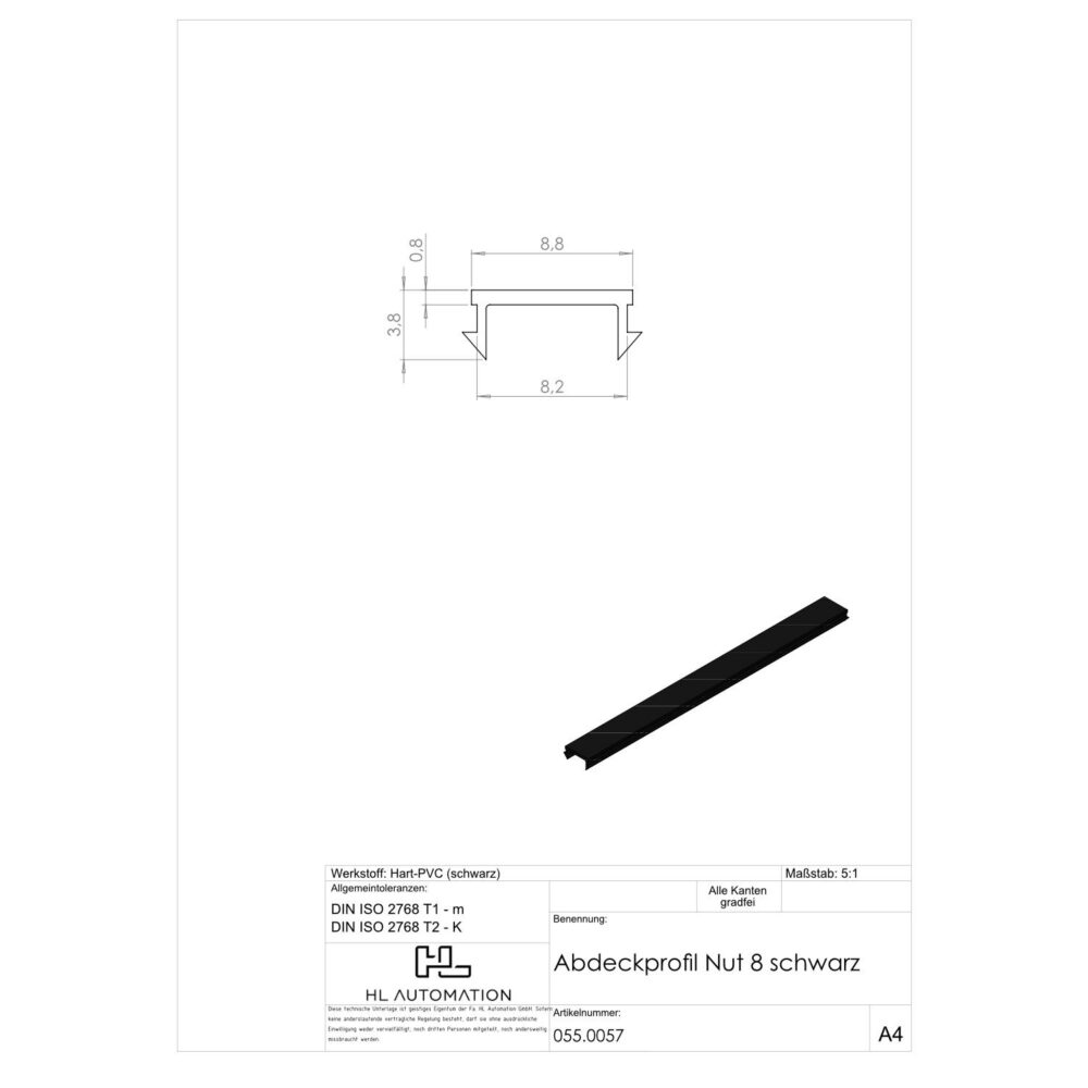 Abdeckprofil Nut 8 schwarz L=2000mm – Bild 2