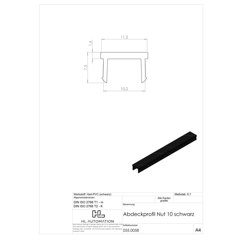 Abdeckprofil Nut 10 schwarz L=2000mm – Bild 2