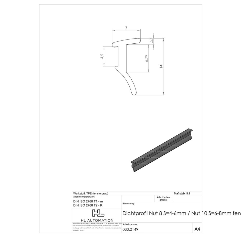 Dichtprofil Nut 8 S=4-6mm / Nut 10 S=6-8mm fenstergrau – Bild 2